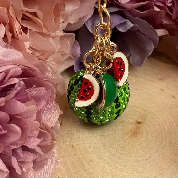 Crystal Watermelon & Watermelon Slice Charms Keychain - Picture 13 of 14